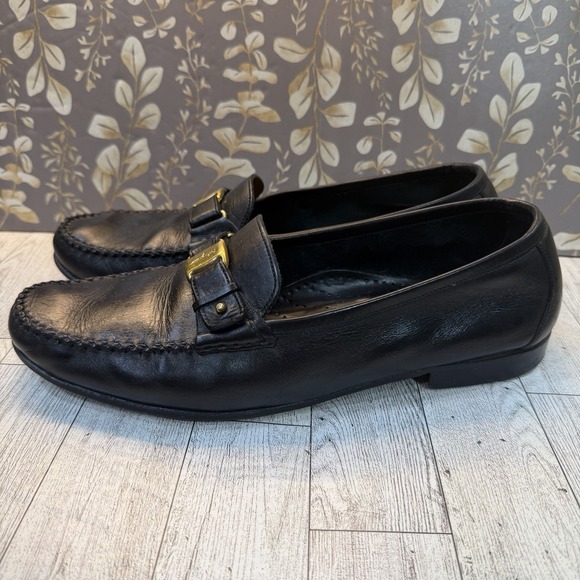 Salvatore Ferragamo Black Goldtone Logo Loafers Men\'s Size 10.5 D Vintage main image 5